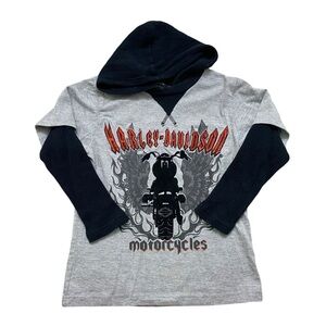 Harley Davidson Motorcycle Hooded Long Sleeve Gray Black Shirt Boys 4 / 5 ?